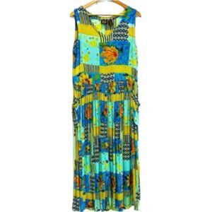 Vintage 90s BILA Rayon Maxi Jumper Dress Floral Sunflower Small